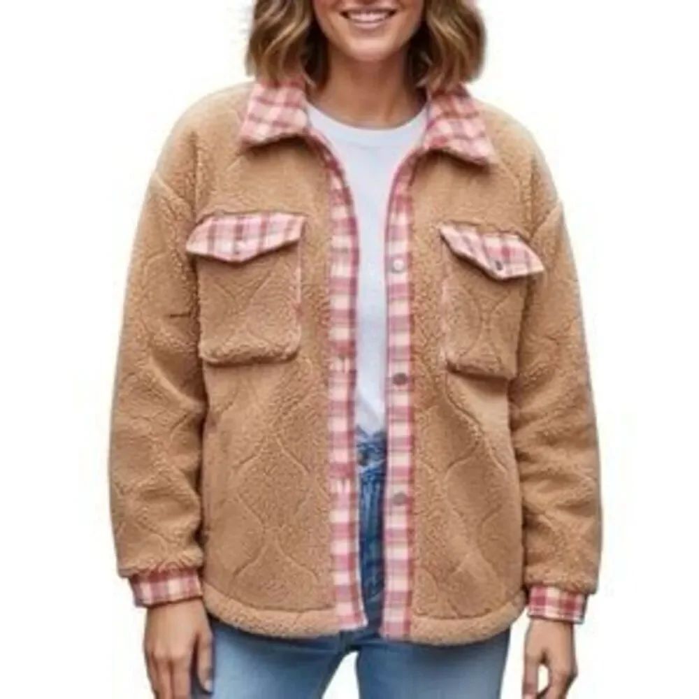 Andthewhy Teddy Sherpa Button Up Shirt Jacket NEW NWT